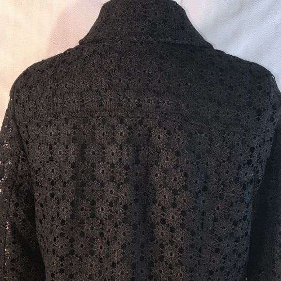 Doncaster Vintage Black Embroidered Lace Long Sleeve Zip Up Collared Jacket 8 - Picture 6 of 10